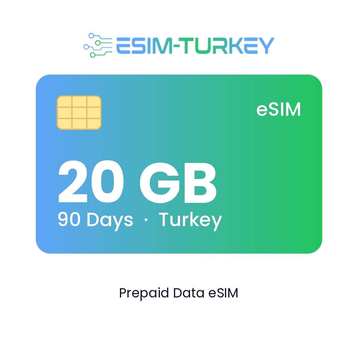 بطاقة eSIM لتركيا بسعة 20 جيجابايت - 90 يومًا