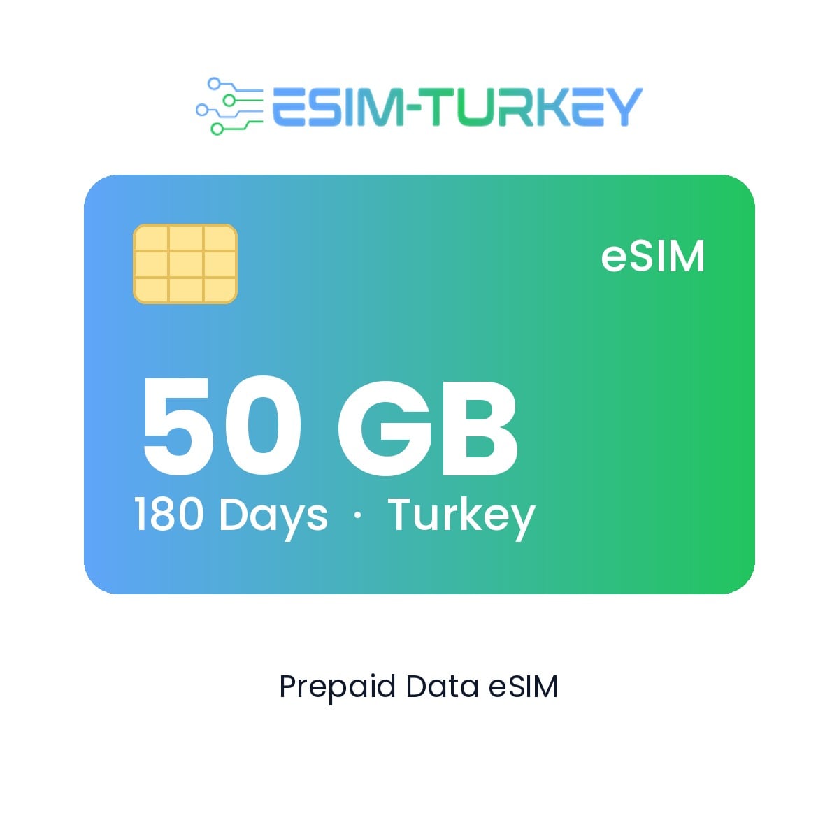بطاقة eSIM لتركيا بسعة 50 جيجابايت - صالحة لمدة 180 يومًا
